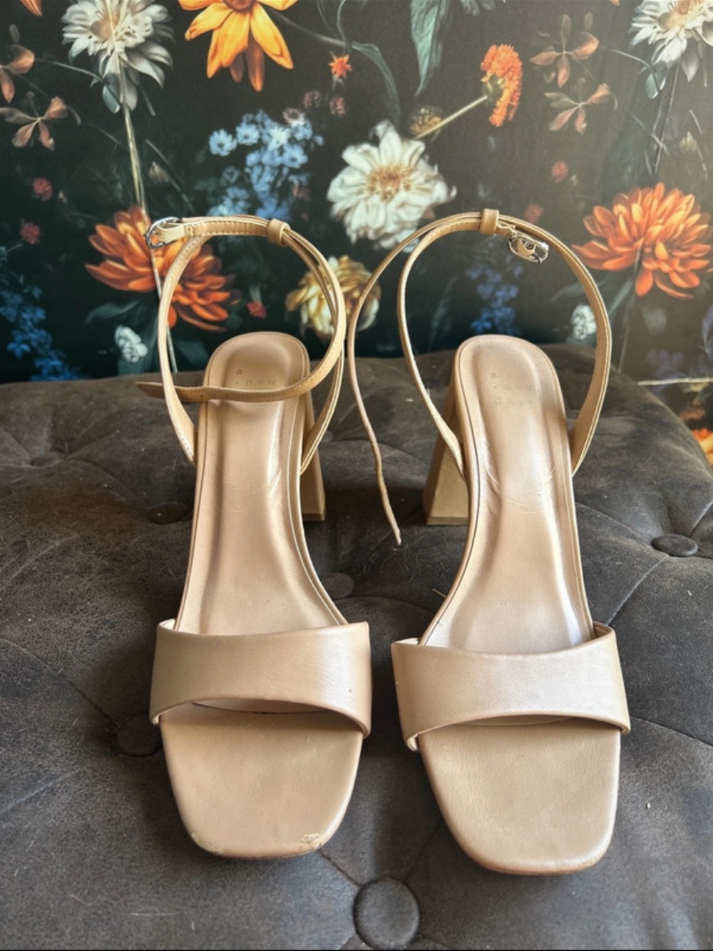 a new day Tan Block Heel Sandals with Ankle Strap